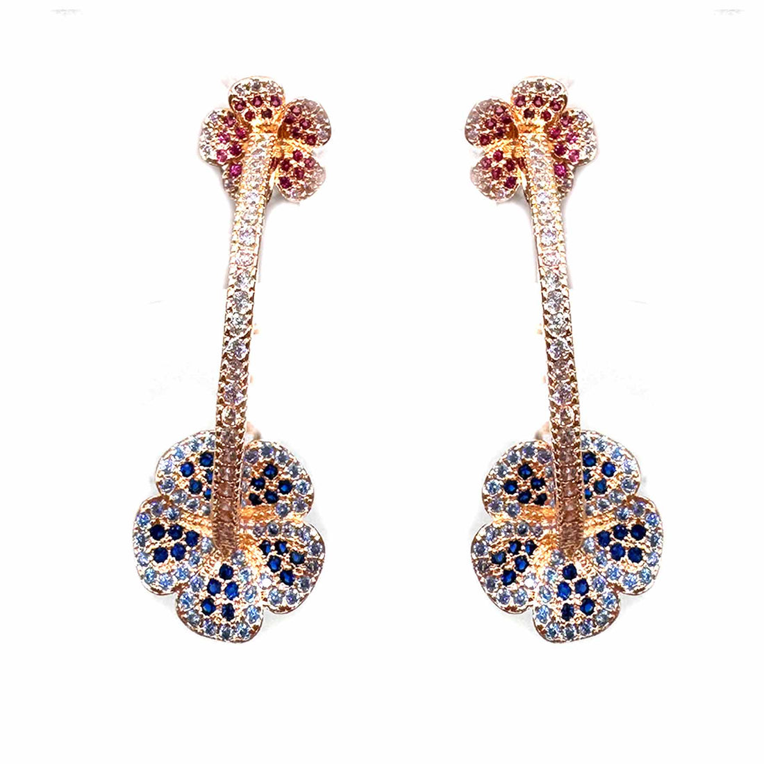 Palestro Milano Orecchini Cerchi di fiorellini azzurri/fucsia