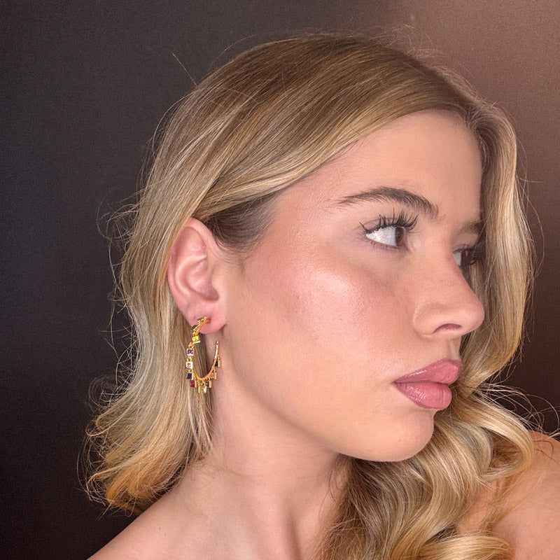 Palestro Milano Orecchini Cerchi gold con cristalli colorati