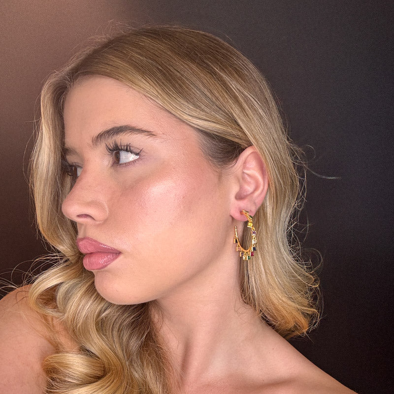 Palestro Milano Orecchini Cerchi gold con cristalli colorati