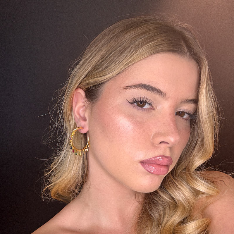 Palestro Milano Orecchini Cerchi gold con cristalli colorati