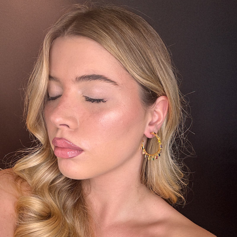 Palestro Milano Orecchini Cerchi gold con cristalli colorati