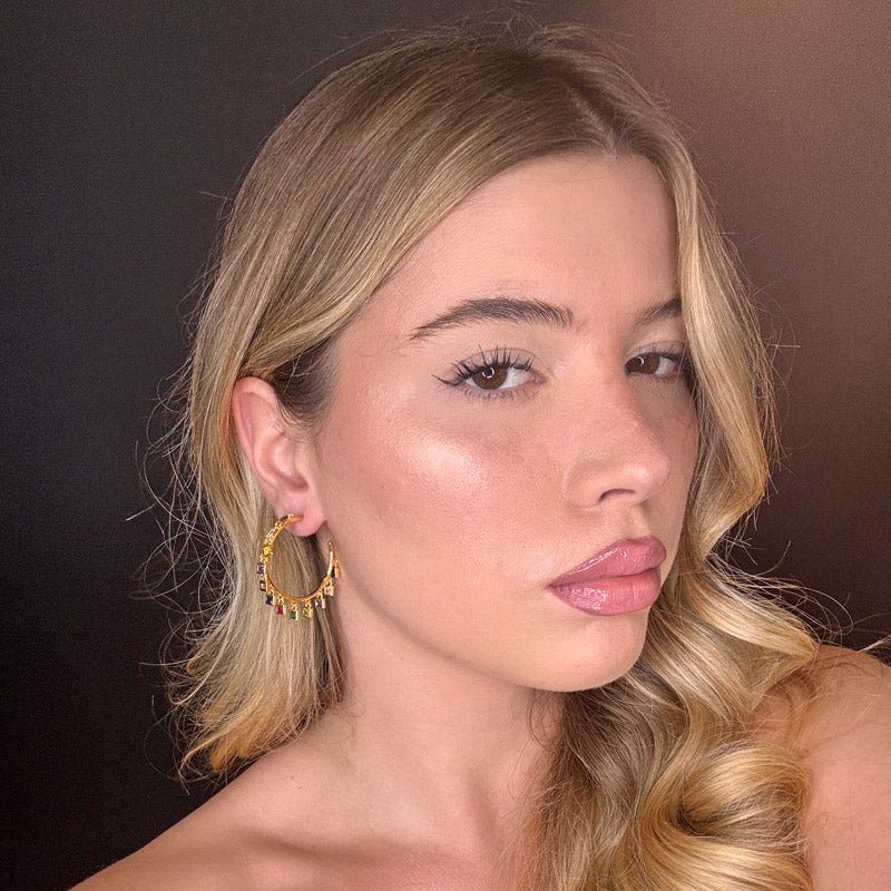 Palestro Milano Orecchini Cerchi gold con cristalli colorati