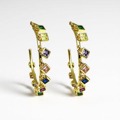 Palestro Milano Orecchini Cerchi gold con cristalli colorati