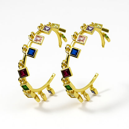Palestro Milano Orecchini Cerchi gold con cristalli colorati