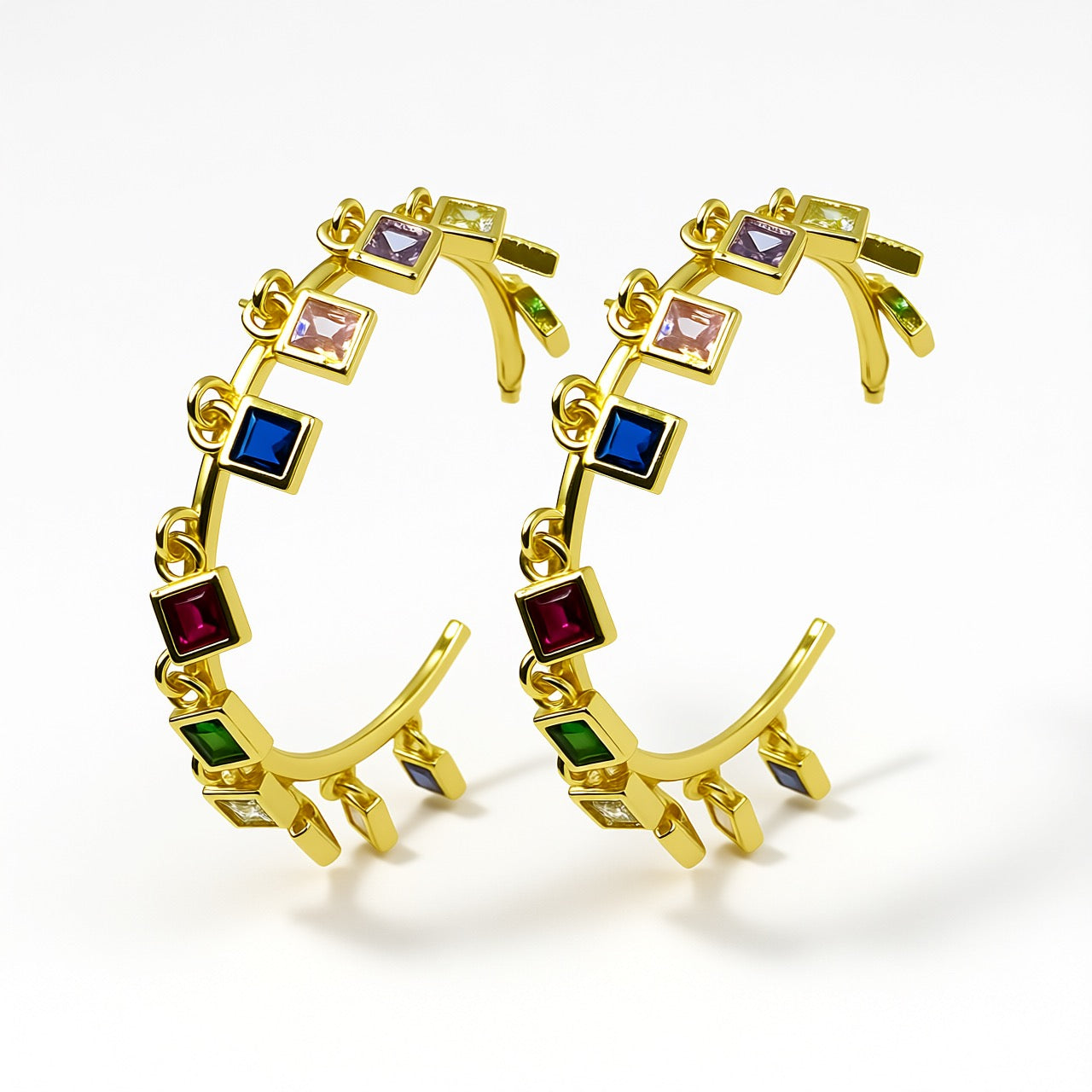 Palestro Milano Orecchini Cerchi gold con cristalli colorati