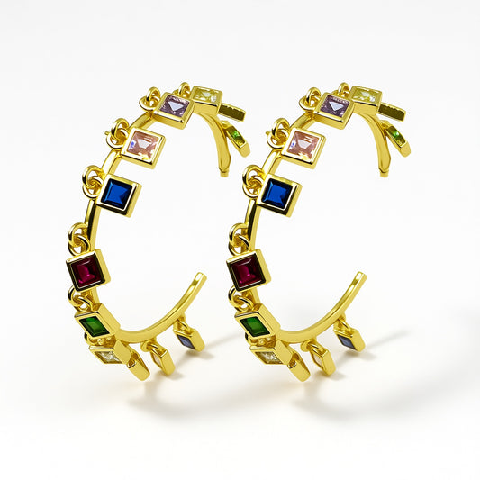 Palestro Milano Orecchini Cerchi gold con cristalli colorati