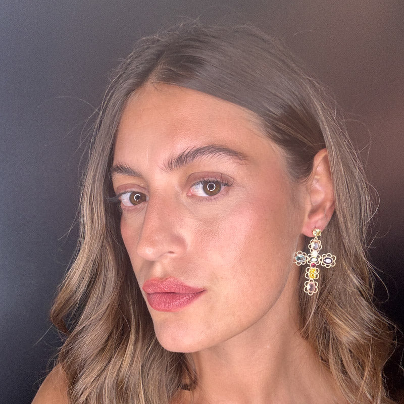 Palestro Milano Orecchini Croci di Cristalli Multicolor