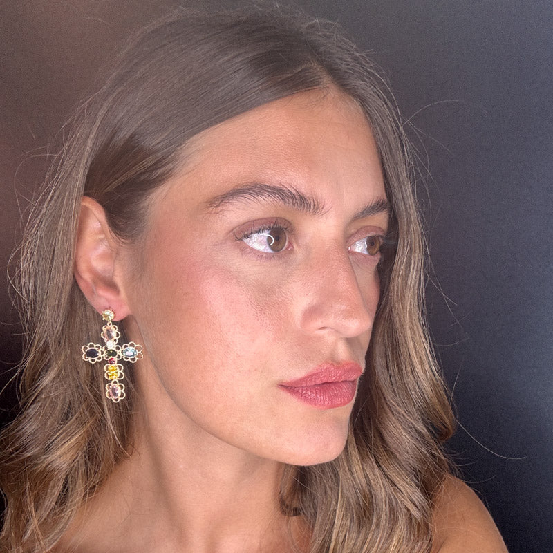 Palestro Milano Orecchini Croci di Cristalli Multicolor