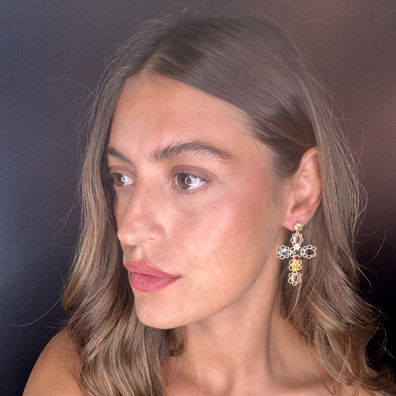 Palestro Milano Orecchini Croci di Cristalli Multicolor