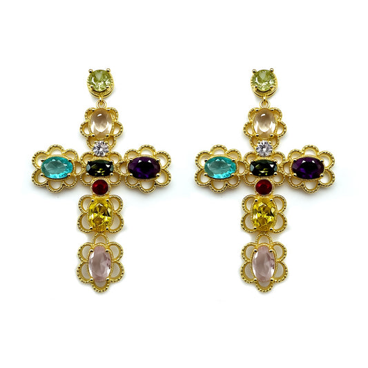 Palestro Milano Orecchini Croci di Cristalli Multicolor