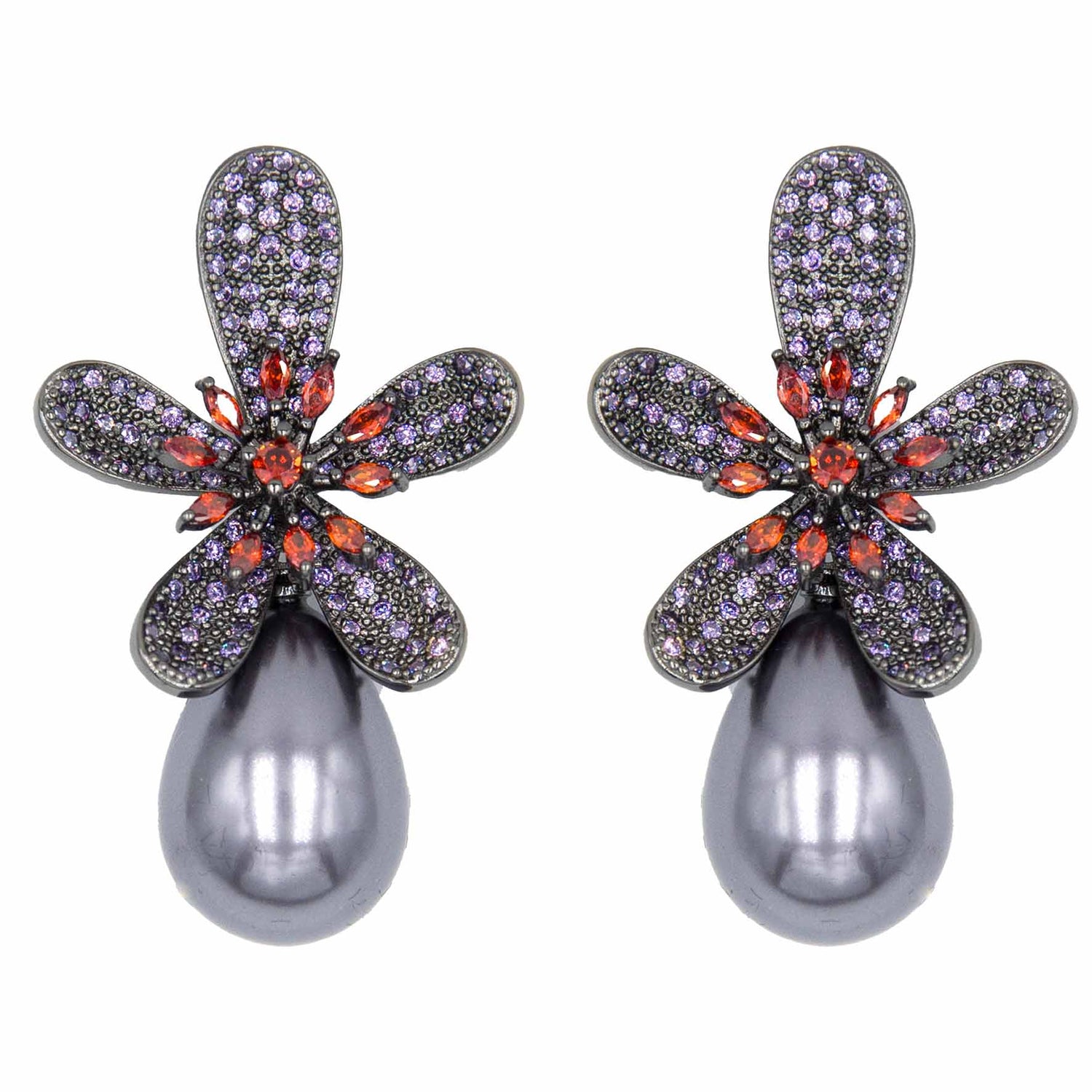Palestro Milano Orecchini Dark Fiorellini di zirconi con perla