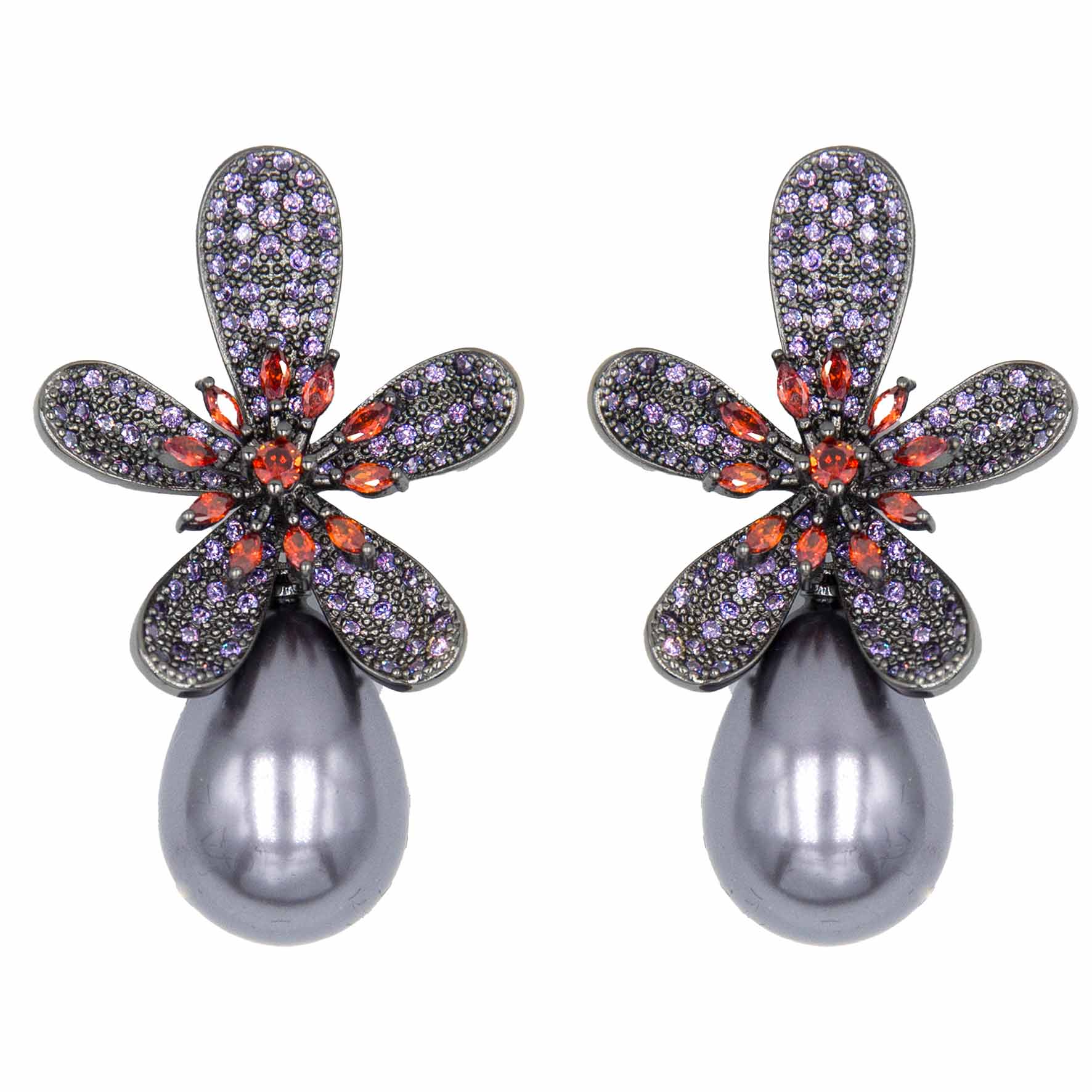 Palestro Milano Orecchini Dark Fiorellini di zirconi con perla