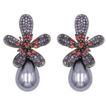 Palestro Milano Orecchini Dark Fiorellini di zirconi con perla