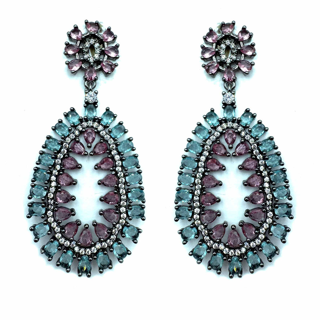 Palestro Milano Orecchini Dark - Fragola Celeste Ovali &amp; Cristalli