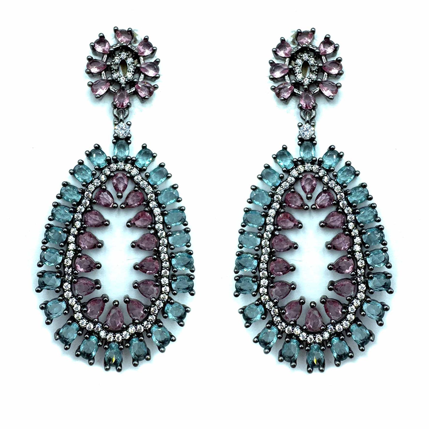 Palestro Milano Orecchini Dark - Fragola Celeste Ovali &amp; Cristalli