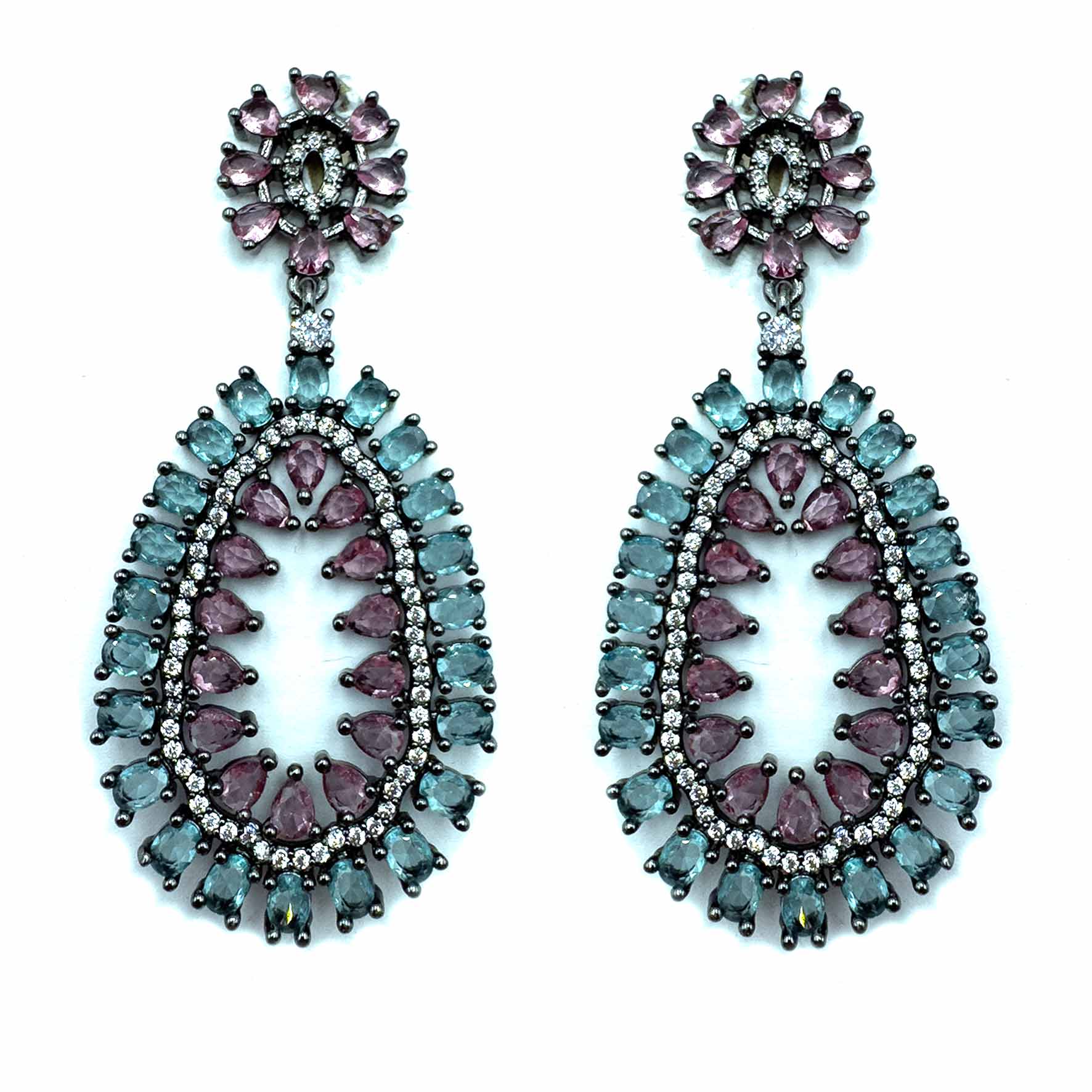 Palestro Milano Orecchini Dark - Fragola Celeste Ovali &amp; Cristalli
