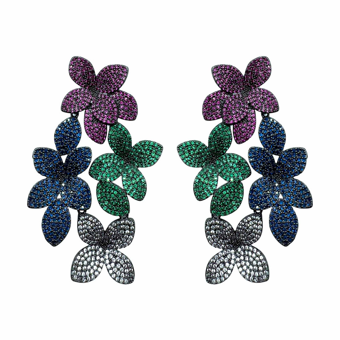 Palestro Milano Orecchini Dark - Multicolor Quartetto di Fiorellini di Pavè
