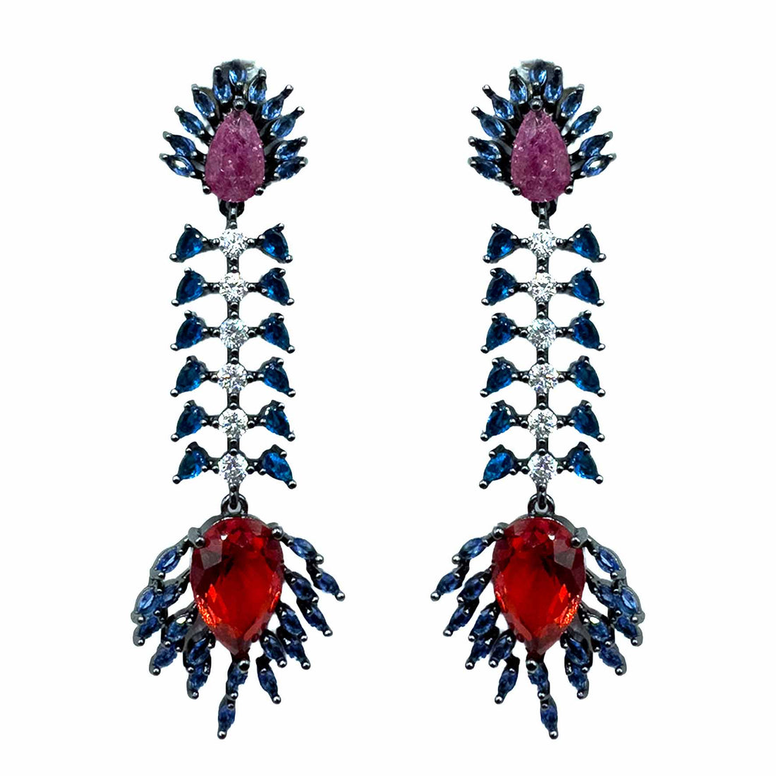 Palestro Milano Orecchini Dark Silver - blu rosso Spina di Cristalli