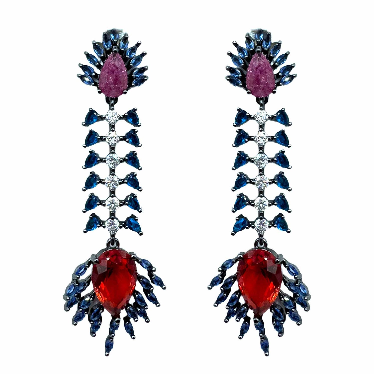 Palestro Milano Orecchini Dark Silver - blu rosso Spina di Cristalli
