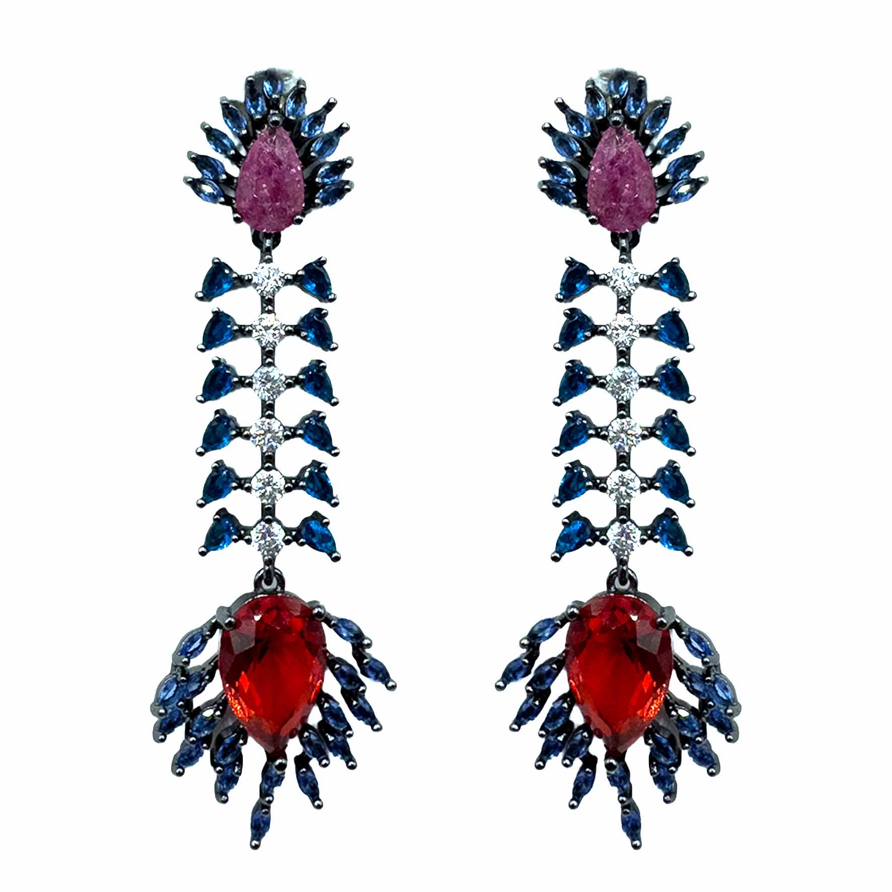 Palestro Milano Orecchini Dark Silver - blu rosso Spina di Cristalli