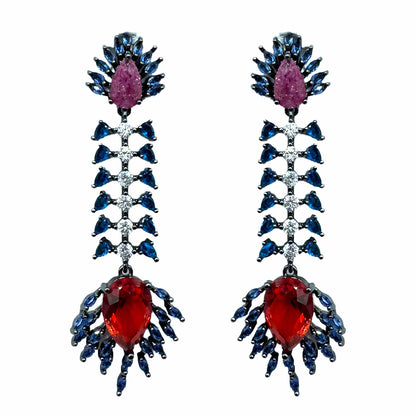 Palestro Milano Orecchini Dark Silver - blu rosso Spina di Cristalli
