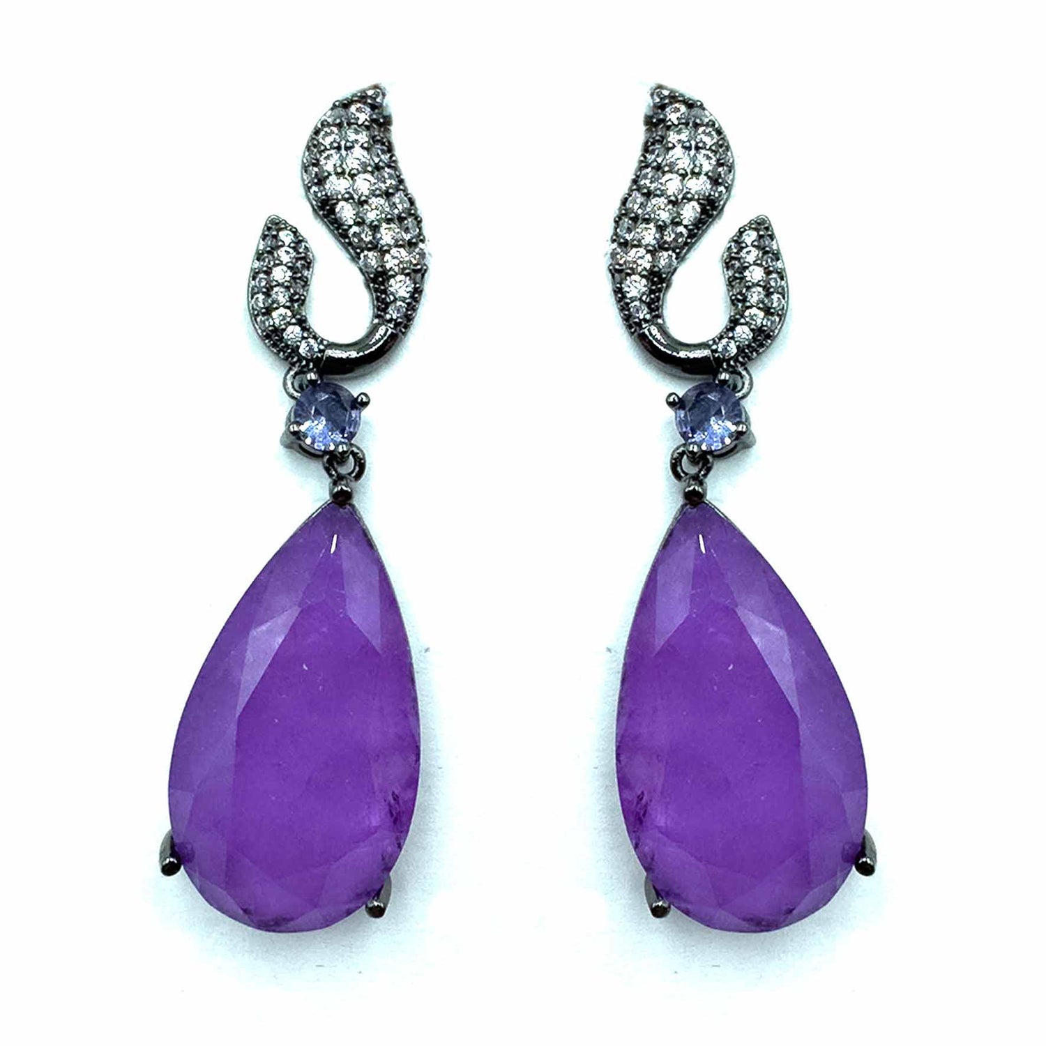 Palestro Milano Orecchini Dark Silver - Violet Virgole di pavè con goccia