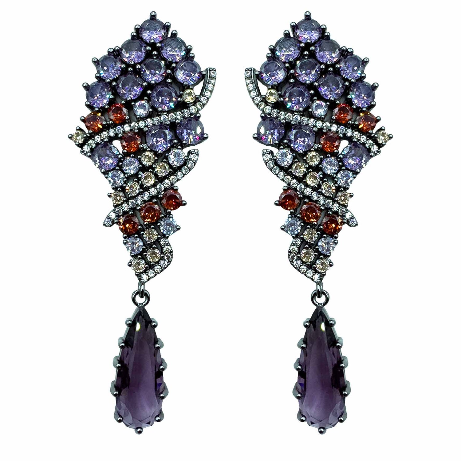 Palestro Milano Orecchini Dark - Violet Mazzo di Pavè con Goccia