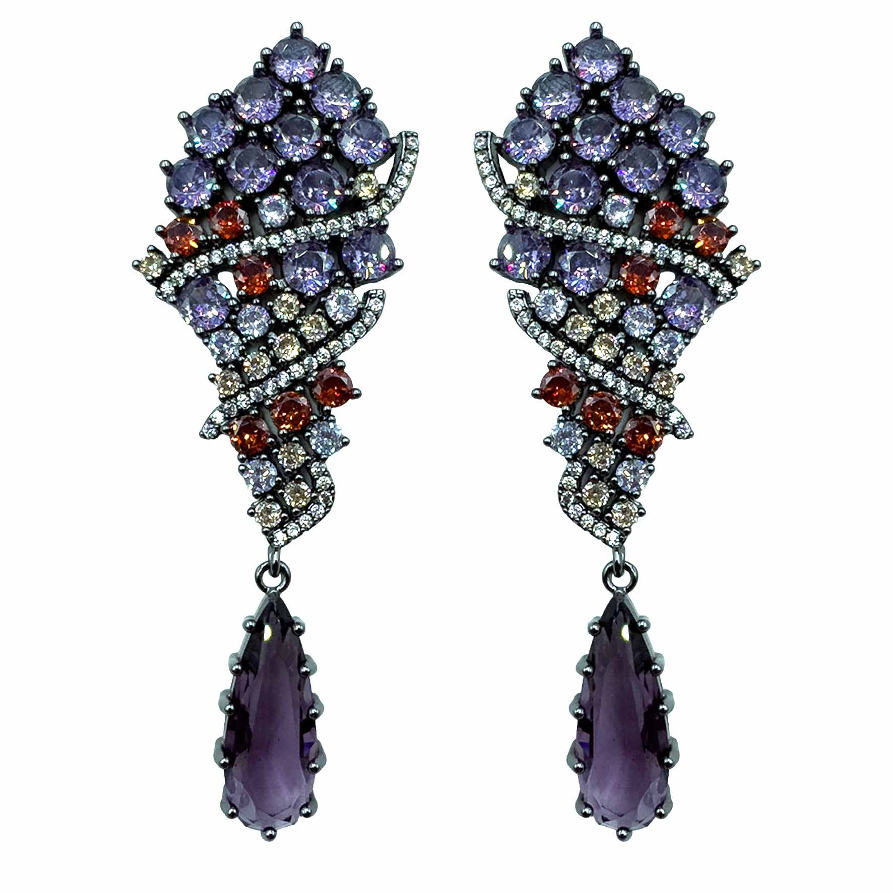 Palestro Milano Orecchini Dark - Violet Mazzo di Pavè con Goccia