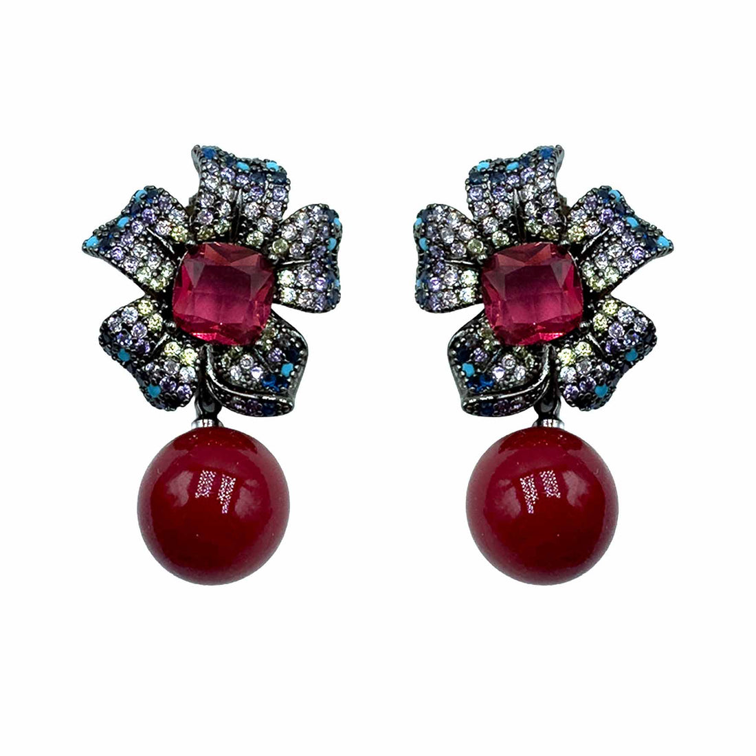 Palestro Milano Orecchini Dark - Violet/rosso Fiore pistillo di pavè con perla