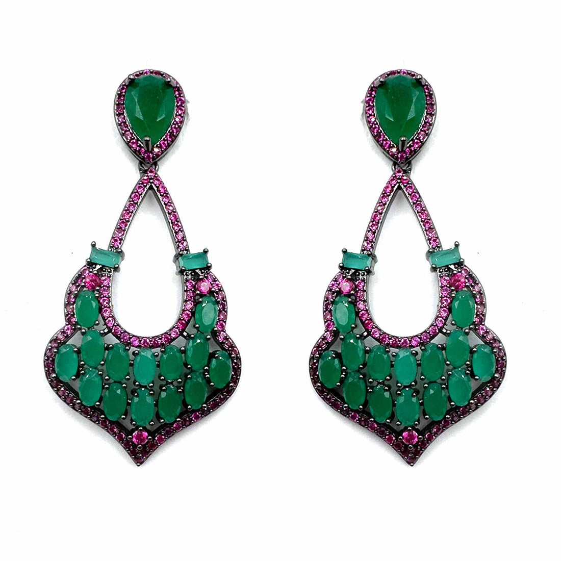 Palestro Milano Orecchini Diadema con goccia smeraldo/fucsia