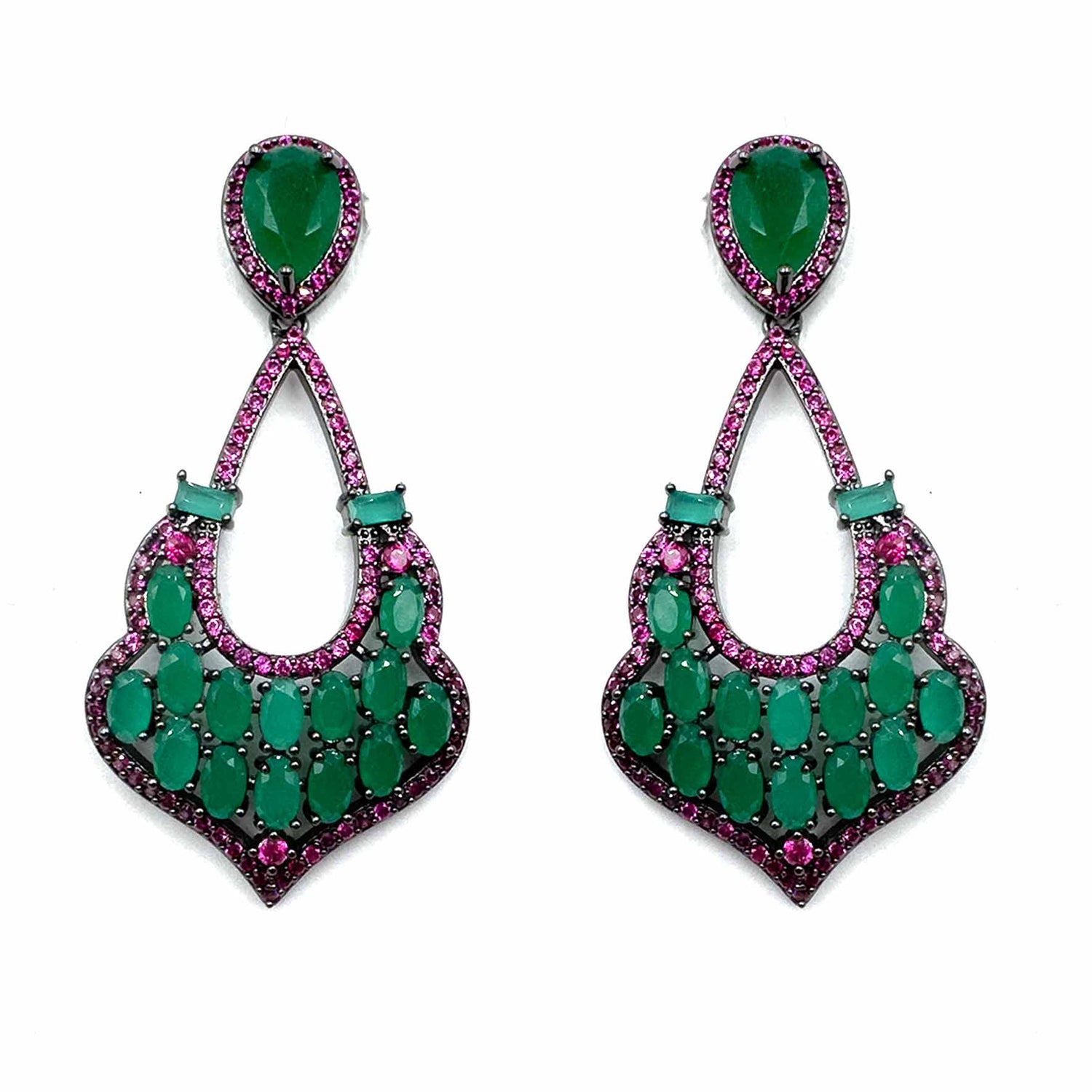 Palestro Milano Orecchini Diadema con goccia smeraldo/fucsia