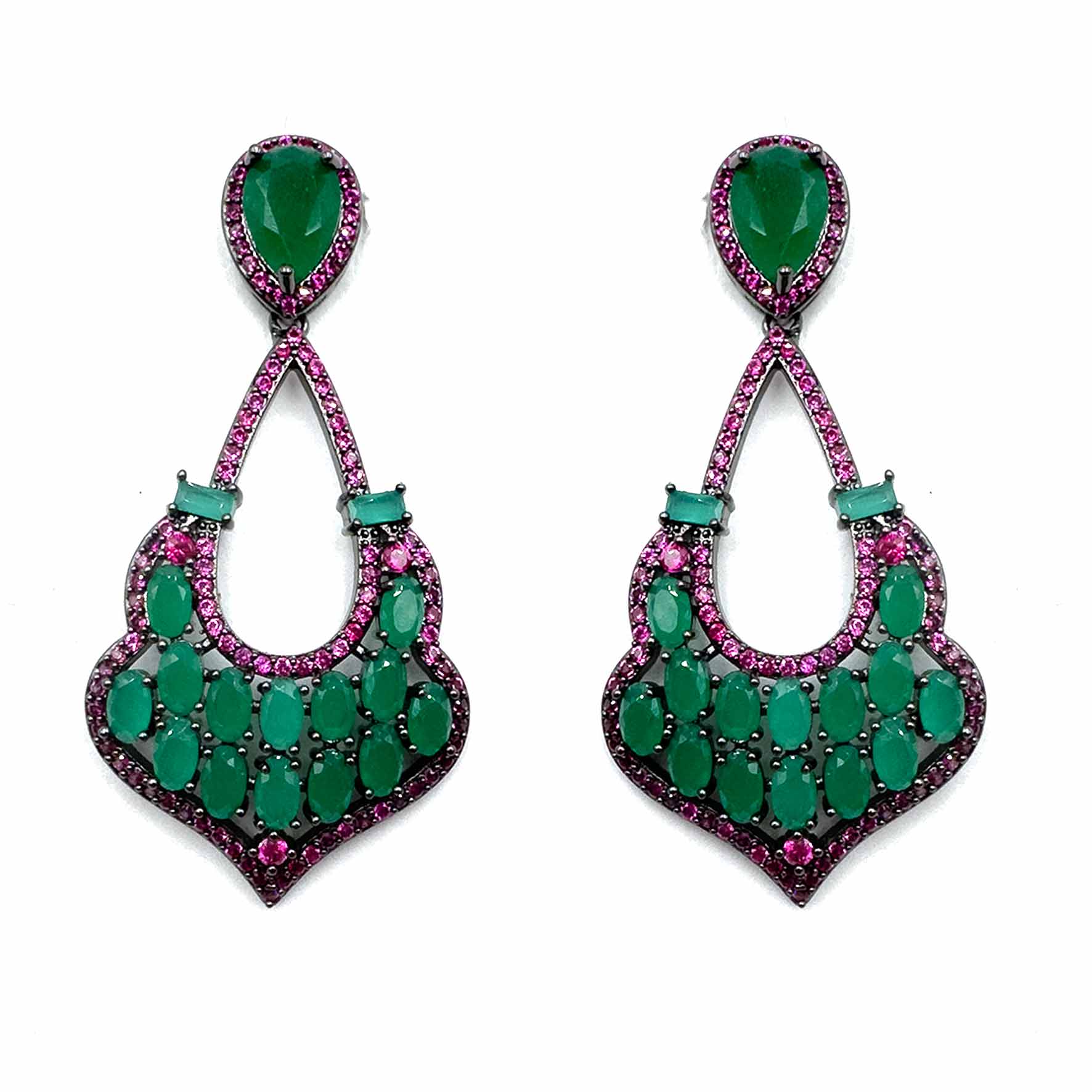 Palestro Milano Orecchini Diadema con goccia smeraldo/fucsia