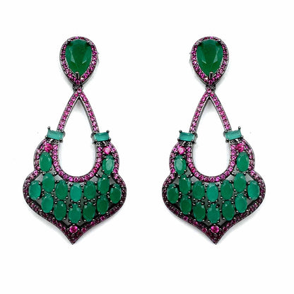 Palestro Milano Orecchini Diadema con goccia smeraldo/fucsia