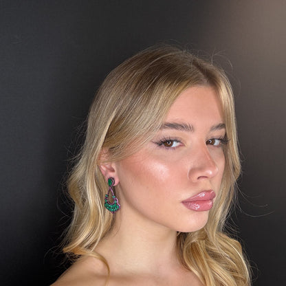 Palestro Milano Orecchini Diadema con goccia smeraldo/fucsia
