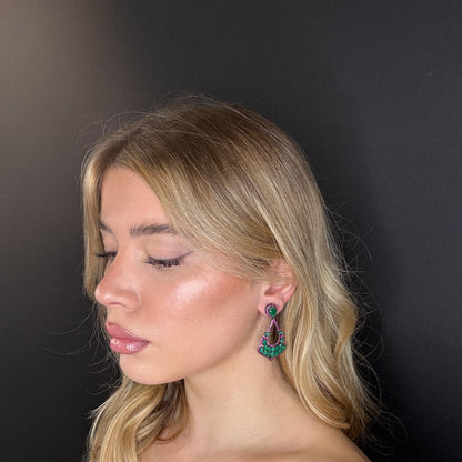 Palestro Milano Orecchini Diadema con goccia smeraldo/fucsia
