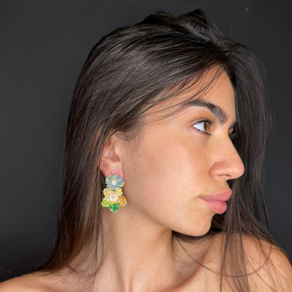 Palestro Milano Orecchini Doppio fiore multicolor