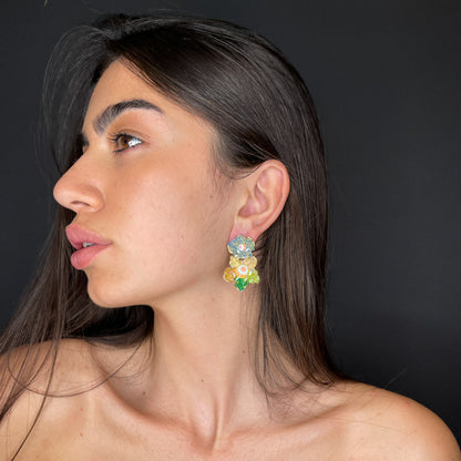 Palestro Milano Orecchini Doppio fiore multicolor