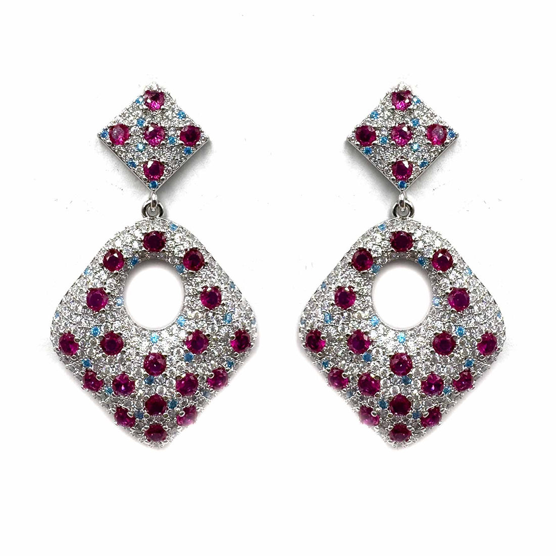Palestro Milano Orecchini Doppio rombo di pavè fucsia