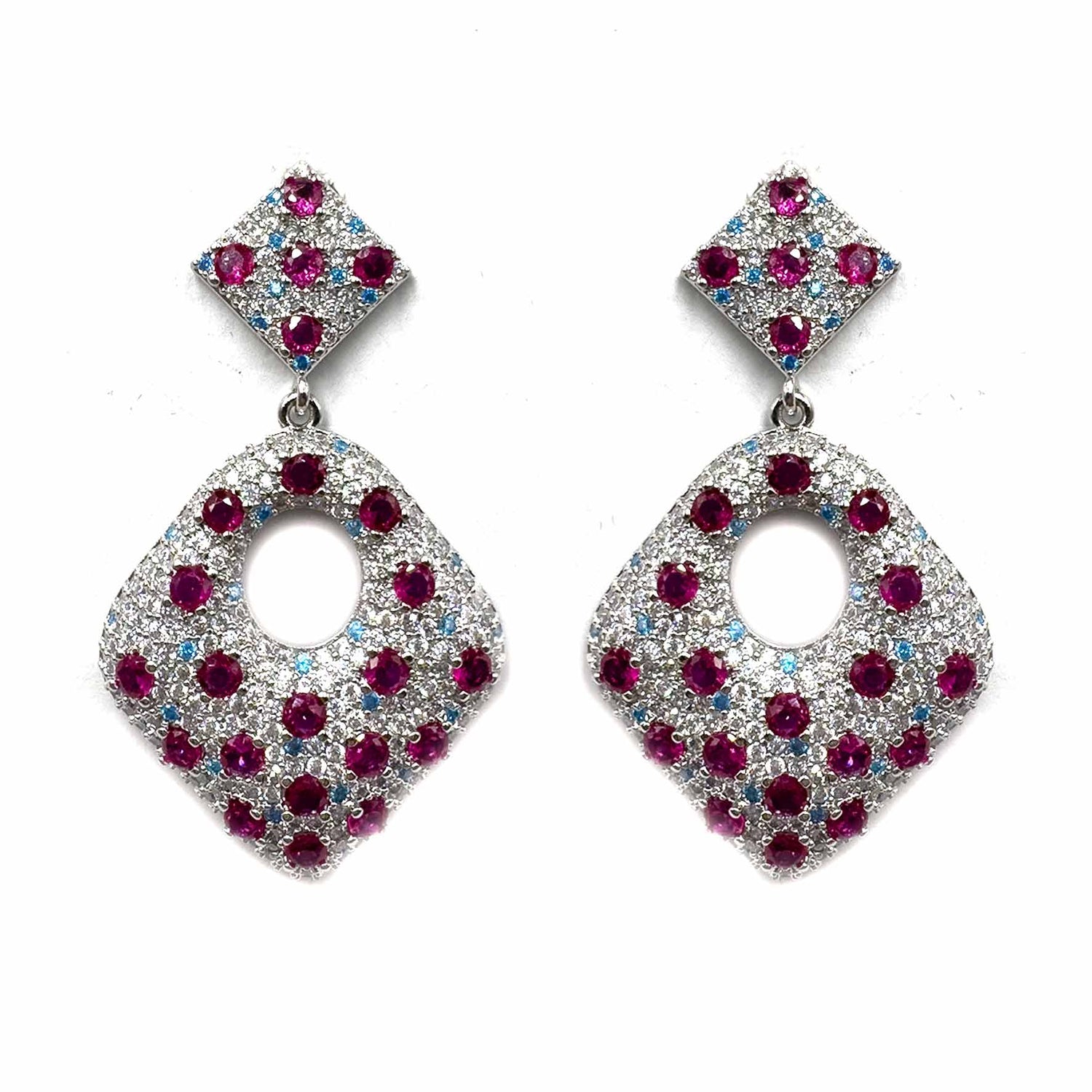 Palestro Milano Orecchini Doppio rombo di pavè fucsia