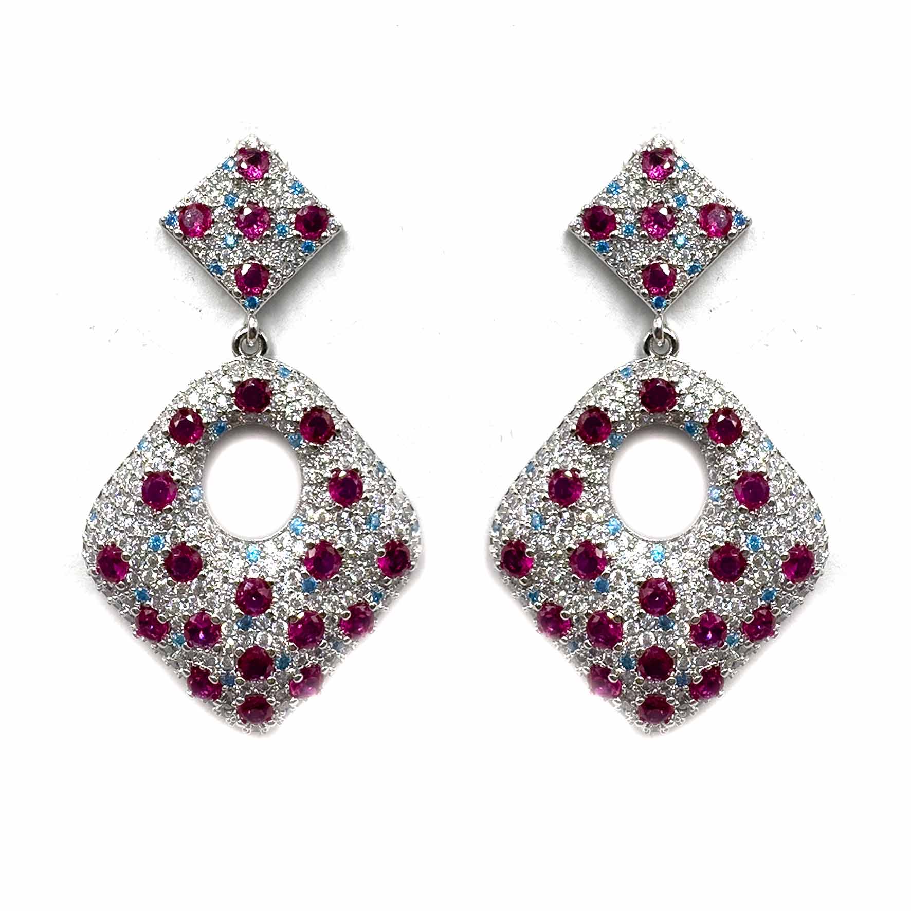 Palestro Milano Orecchini Doppio rombo di pavè fucsia