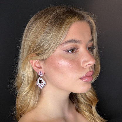 Palestro Milano Orecchini Doppio rombo di pavè fucsia