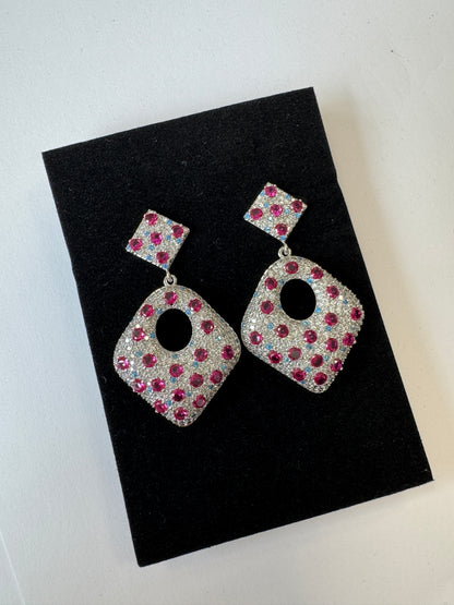 Palestro Milano Orecchini Doppio rombo di pavè fucsia