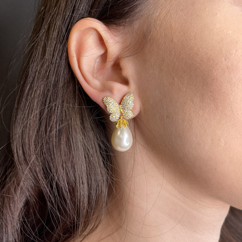 Palestro Milano Orecchini Farfalla con perla a goccia