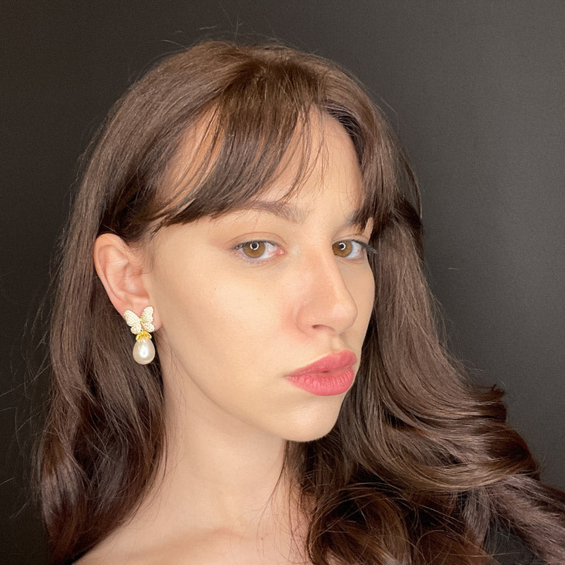 Palestro Milano Orecchini Farfalla con perla a goccia