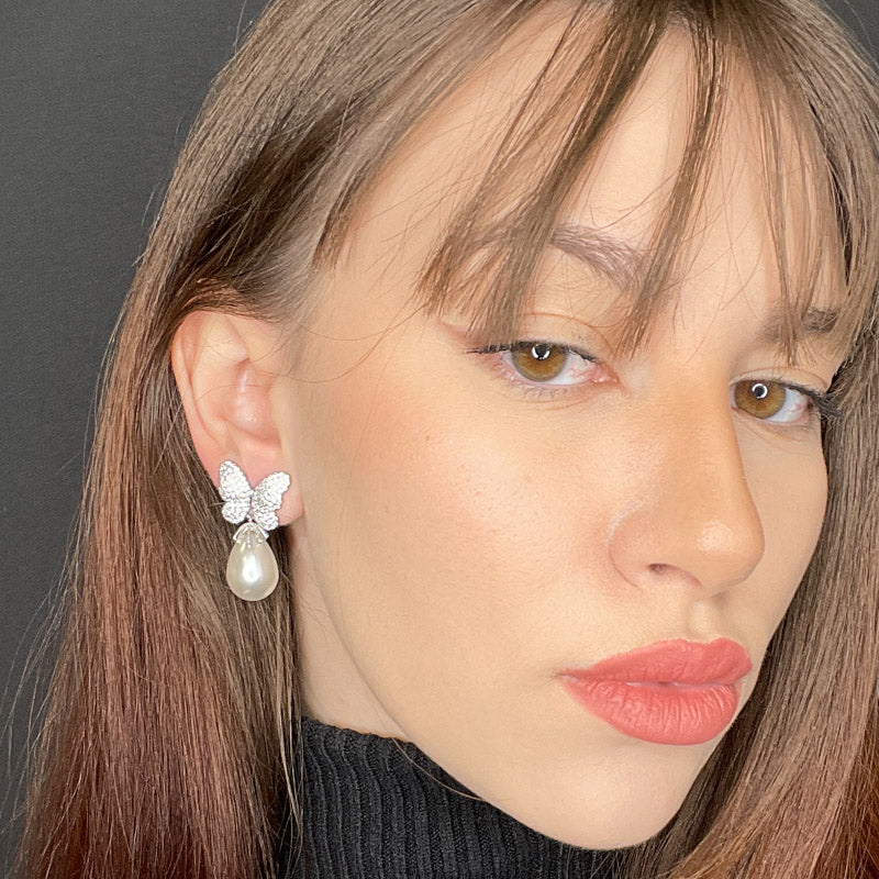 Palestro Milano Orecchini Farfalla con perla a goccia