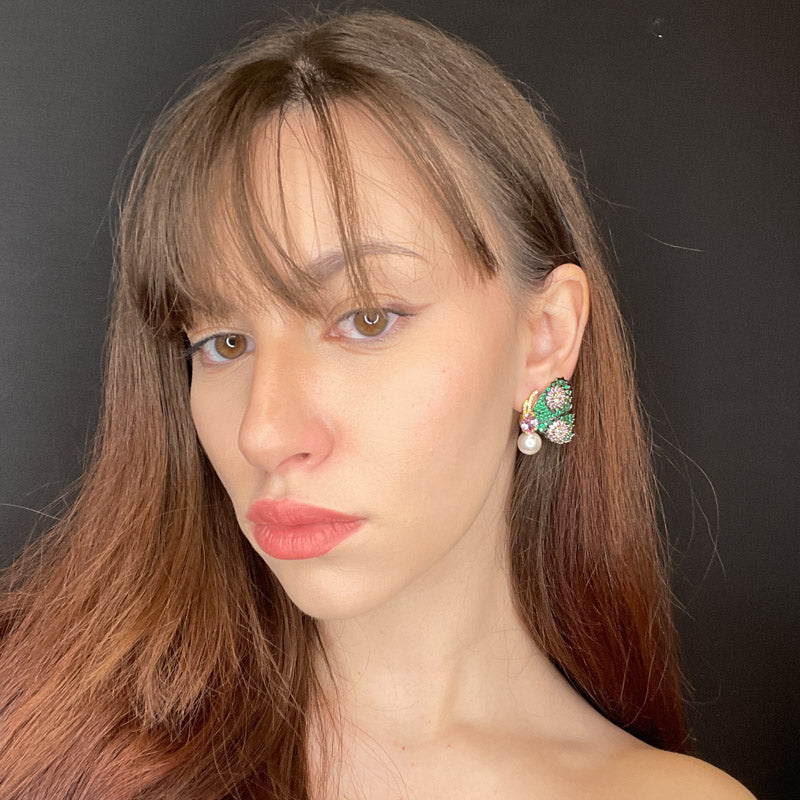 Palestro Milano Orecchini Farfalle colorate con perlina