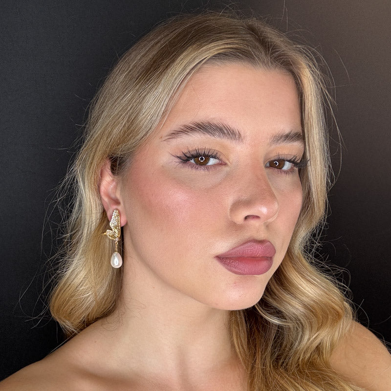 Palestro Milano Orecchini Farfalle di pavè con perla a goccia