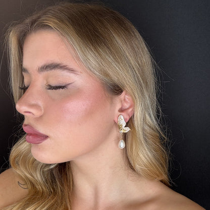 Palestro Milano Orecchini Farfalle di pavè con perla a goccia