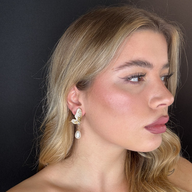 Palestro Milano Orecchini Farfalle di pavè con perla a goccia