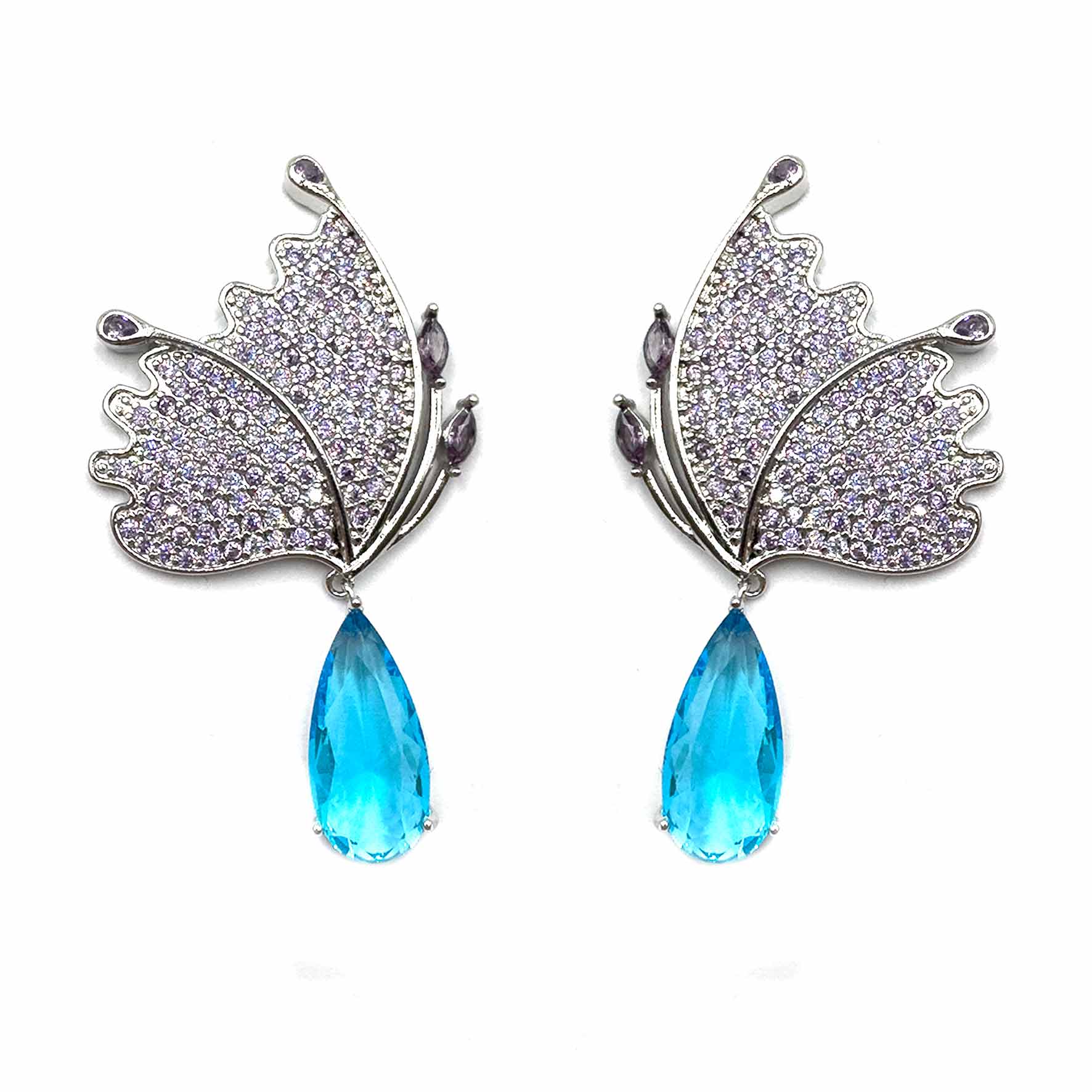 Palestro Milano Orecchini Farfalle Lillac con goccia blu